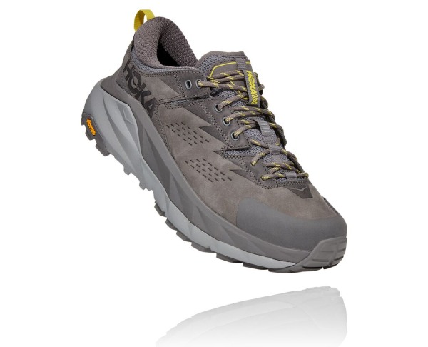 Hoka One One Kaha Low GORE-TEX Mens UK - Grey / Green Hiking Shoes - NJXDL9475